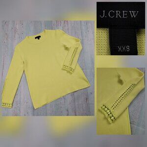 J.Crew Women Neon Yellow Cotton Crewneck Pullover Sweater Crochet Hem Size XXS